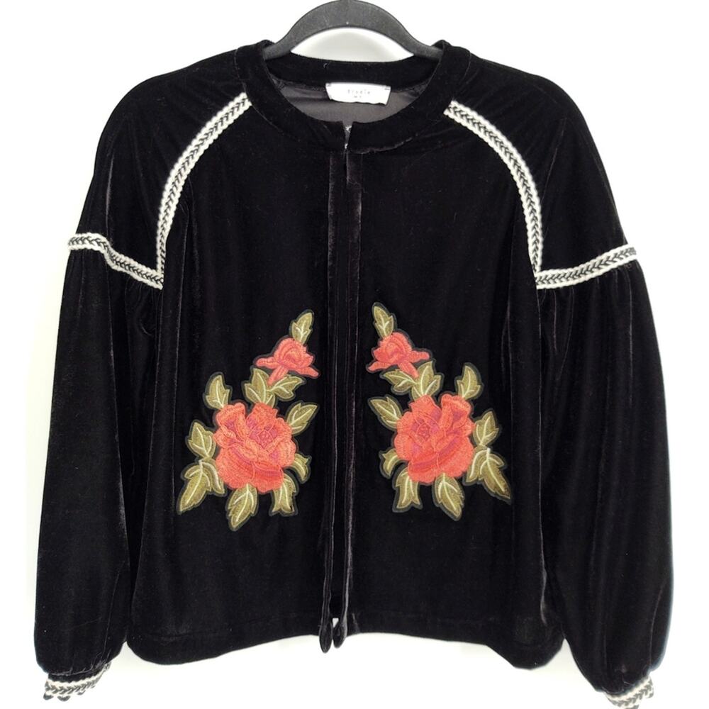 Elodie Velvet Roses Embroidered Jacket Open Front Peasant 3/4 Sleeves Size S - Picture 13 of 15